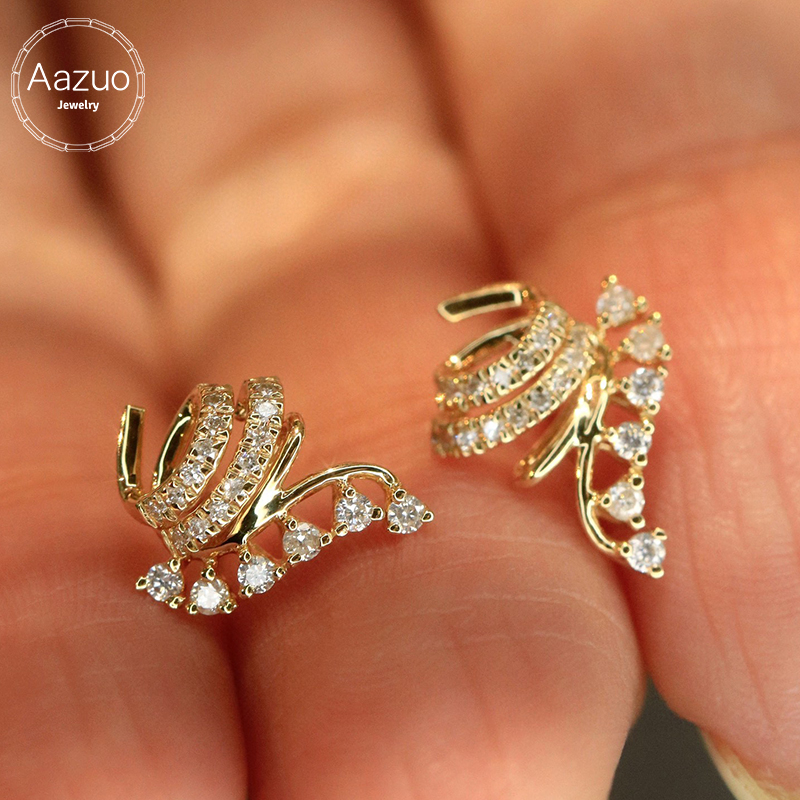 Diamond Stud Earrings - Aazuo 18K White & Yellow lGold