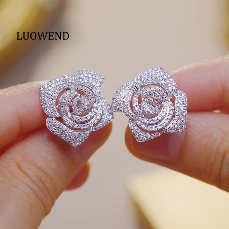Diamond Stud Earrings - LUOWEND 100% 18K White Gold Earrings
