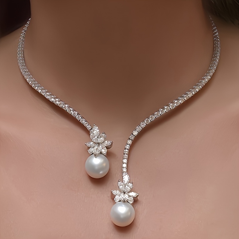 Pearl Necklace - Ladies Fashion Luxury Pearl Diamond Necklace