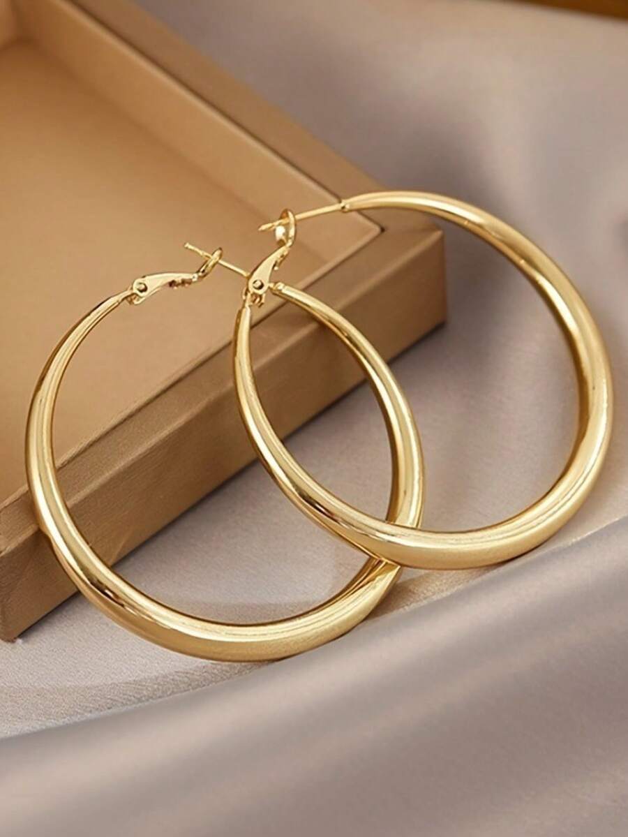 Shiny Gold Tone Y2K Minimalist - đánh giá và giá Hoop Earrings
