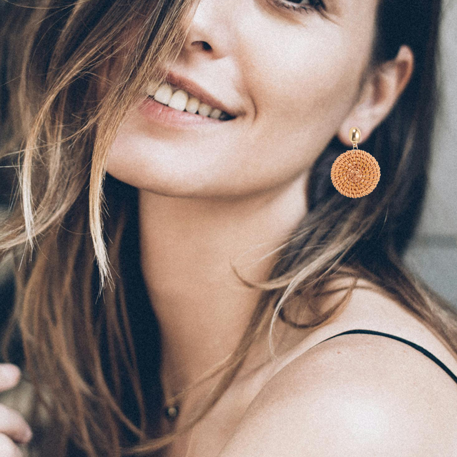 5Pcs Rattan Round Woven Discs  - đánh giá và giá Hoop Earrings